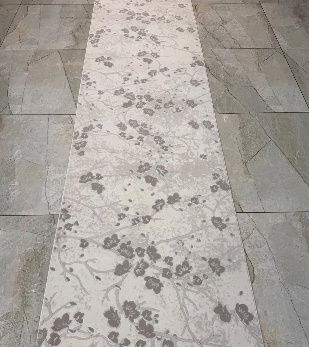 Blossom branch hallway runner with grey flowers on an ivory ground