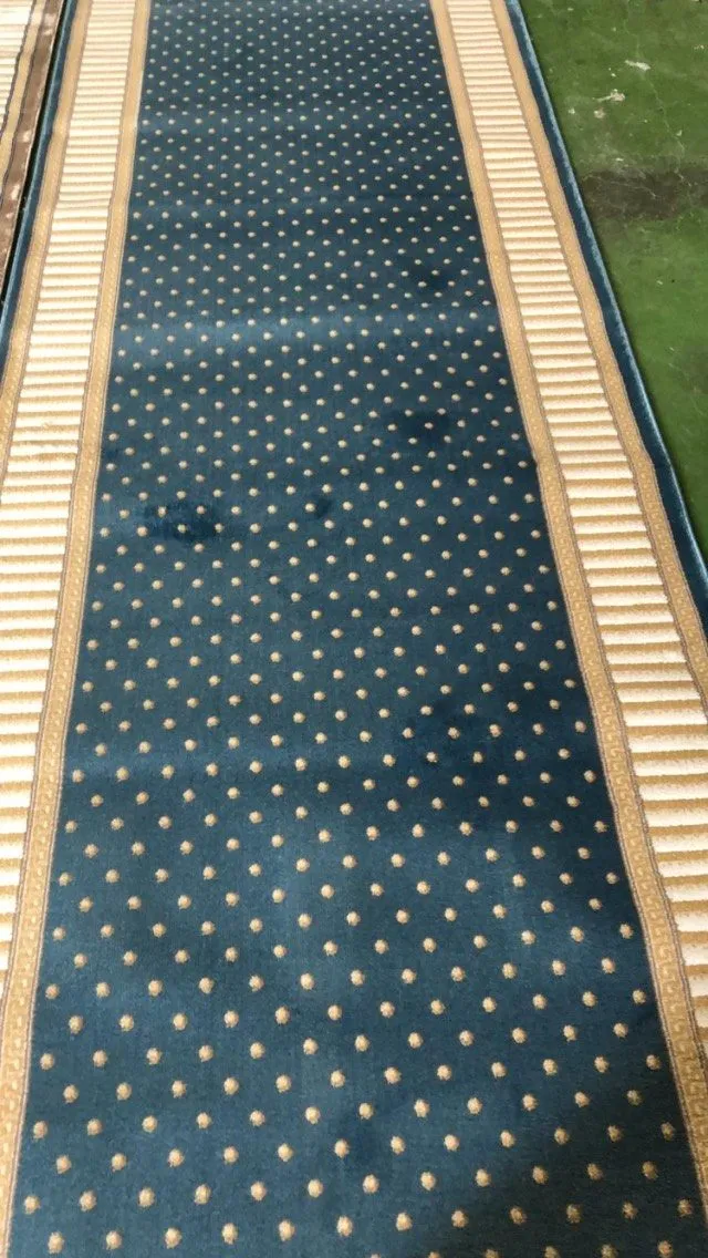 Navy dot runner with a ribbed gold and ivory border