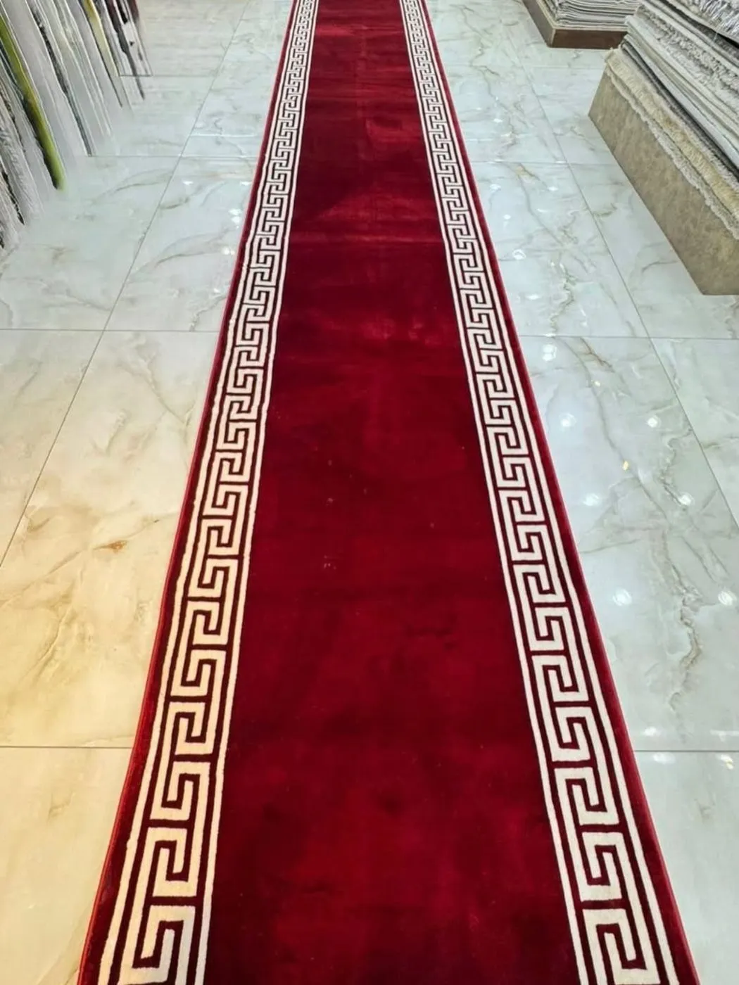 Red Greek key border runner for entrances and events